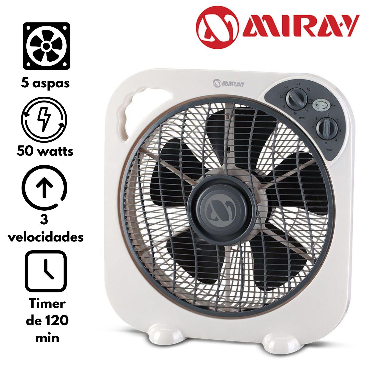 Ventilador Cuadrado Miray VMC 1052 50 Watts 03 Vel Blanco